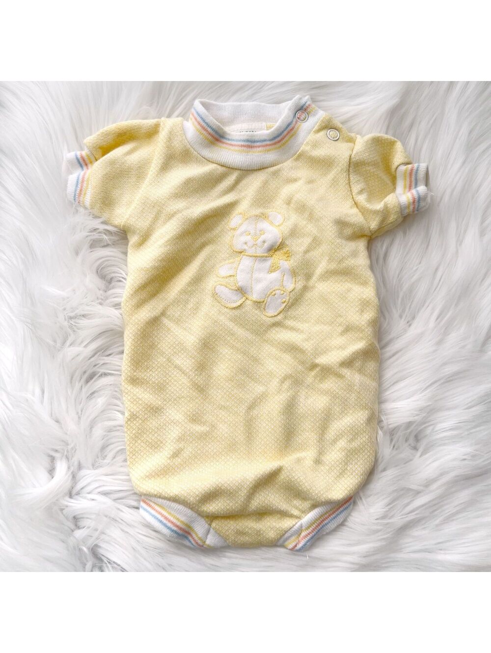 Vintage Healthtex Baby Romper 3 Months Yellow Teddy Bear USA 70s 80s One Piece